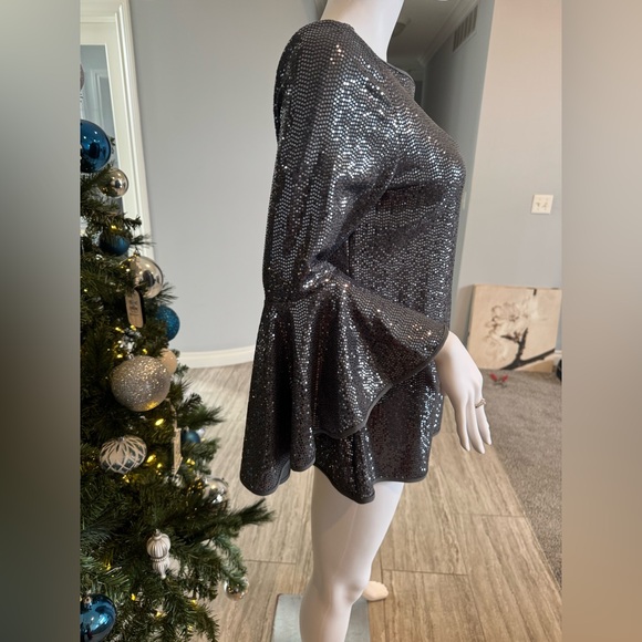 Silver Sequin Bell Sleeve Top - Picture 7 of 16